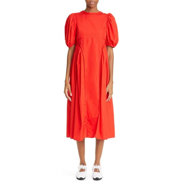 Cecilie Bahnsen Finnegan Puff Sleeve Cotton Poplin Midi Dress - Size 2 US / 6 UK - Picture 1 of 5